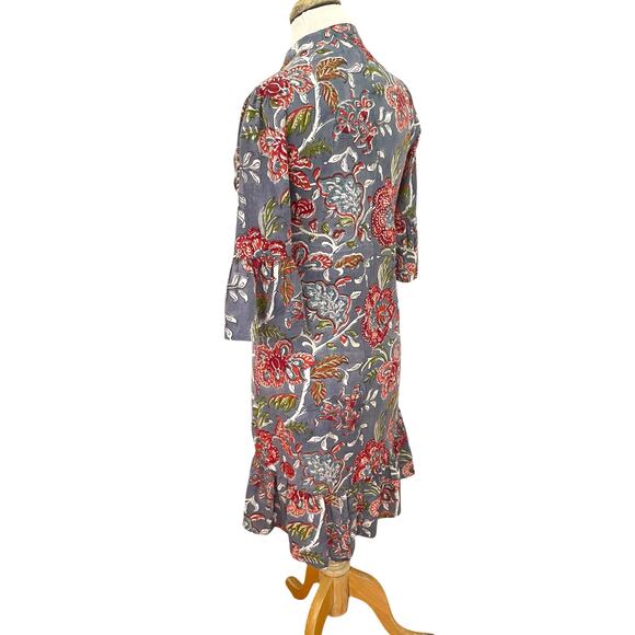 Perry Walker Collective Tori Button-Front Blue Floral Cotton Dress - Size 1/XS - Picture 7 of 16